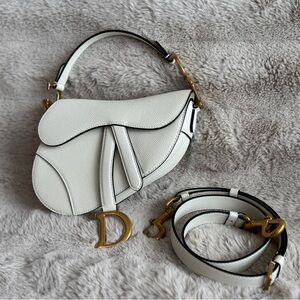 New Authentic Dior Mini Saddle Bag – White | Full Set